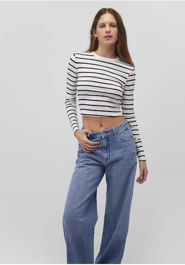 Mavi - Uzun Kollu Siyah Crop Basic Tişört 1612822-85407 Siyah