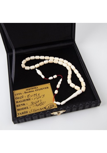 Mors Dişi Kapsül Kesim 8x11.5mm Tesbih - İbrahim Atasever Usta İşi Krem