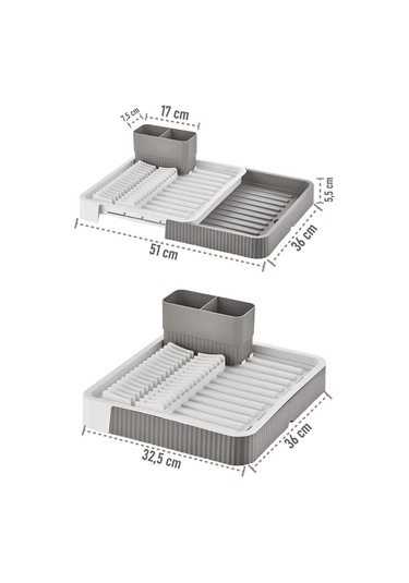 Gri - Uzayabilir Sürgülü Bulaşık Sepeti, Lavabo/tezgah Üstü Açılır Kapanır Bulaşıklık Kurutma Sepeti Gri