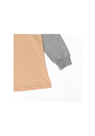 Panço Kız Çocuk kapüşonlu Blok Renkli Örme Elbise Gri-melanj 001