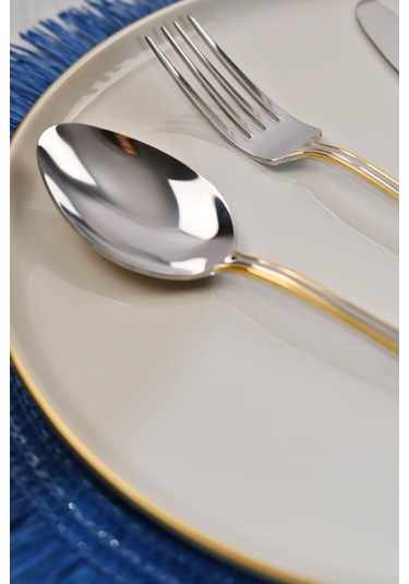 Lugga Mira Gold Tatlı Çatal Kaşık Bıçak Takımı 6 Kişilik 18 Parça Altın - Gümüş