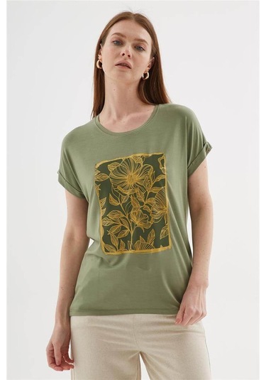 Fashion Friends 25y0075k1 Kadın Baskılı Bluz Haki