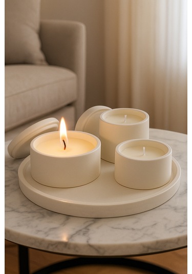 Dekoratif Set Mum Beyaz Set