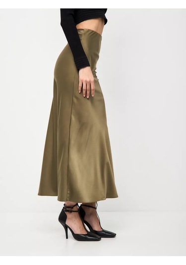 Safıa Brend Saten Uzun Gece Eteği 208183087 Khaki
