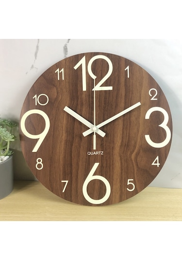 Maiyame 25cm Ahşap Işıklı Sessiz Duvar Saati - Yüksek Kalite Mdf - Kreatif Gece Aydınlatması - Ev Dekoru Ahşap