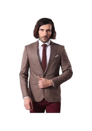 Wessi Ekose Tek Düğme Kahverengi Ceket Siyah