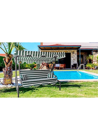 Viphomeconceptltd 3 Kişilik Süngerli Bahçe Salıncak Minderi Kılıfı Yeşil Krem Yeşil