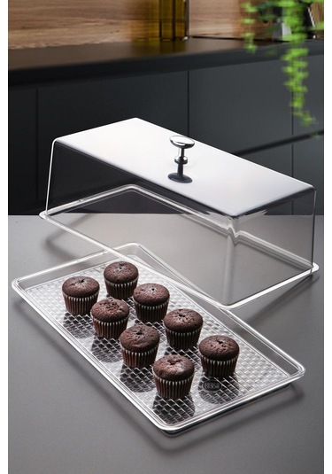 Ny Home Dekoratif Tasarım Pasta, Kurabiye Saklama Ve Sunum Seti Orta Boy Şeffaf