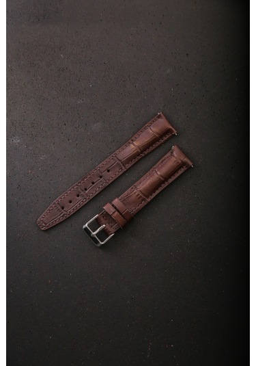 Hakiki Deri 18mm Akıllı Pimli Saat Kordonu Koyu Kahverengi