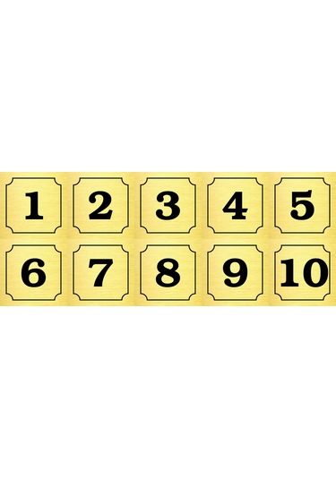 1-10 Kapı, Masa, Dolap Numarası Altın Metal Etiket 5x5 Cm