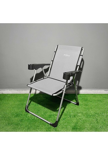 Argeus Rock Katlanabilir Kamp Sandalyesi Bardaklı - Kül Gri A-14 Çok Renkli