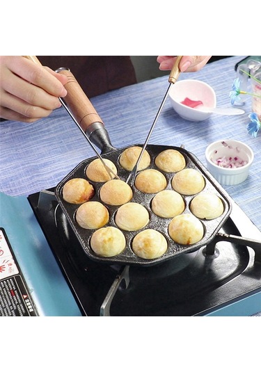Takoyaki Pişirme Tepsisi 14 Gözlü Barbekü Plakası Elde Tutulan Pişirme Aletleri Siyah