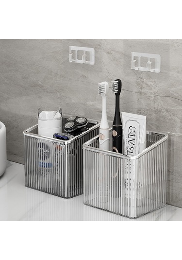 Geeroyoo Banyo Duş Odası Makyaj Tuvalet Mendil Depolama Kutusu - Deliksiz Duvar Takımı Ev Kullanıma Uygun Siyah Gri Gümüş Renkli Dolap Gri - Siyah