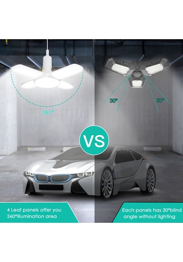 Ximistore9 Deformable 4 Panel Garaj Lambası, 60w 6000lm Beyaz Işık, 85-265v, E26/e27 Soket, Geniş Açı, Kolay Kurulum Beyaz