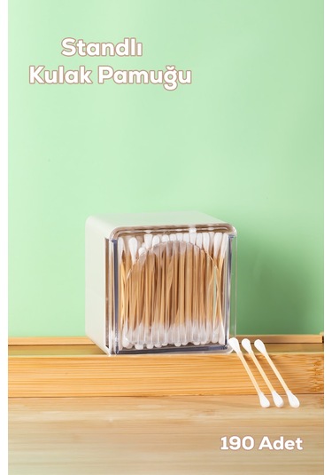 Porsima 3134 Doğal Ahşap Bambu Saplı Standlı Kulak Temizleme Çubuğu Seti- 190 Adet Renkli