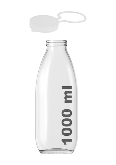 Afracam Süt Ayran Şişesi Şeffaf 1000 Ml Kapaklı Cam Şişe 15 Adet