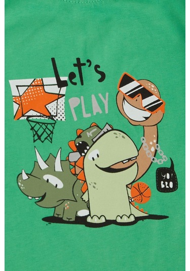 Breeze Erkek Çocuk Şortlu Takım Oyun Zamanı Mutlu Hayvancıklar Baskılı 1-4 Yaş, Yeşil-yeşil Yeşil