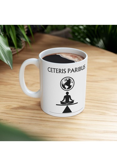 Ceteris Paribus Kupa Denge Ve Uyumu Yansıtan Felsefi Ve Ekonomi Temalı Tasarım Hediyesi Beyaz