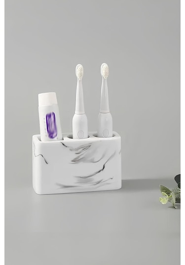 Modern Beton Diş Fırçalık Elektrikli Fırça Ve Macun Standı Banyo Organizeri Siyah Beyaz