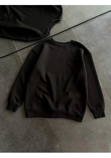 Mbb E-ticaret Kadın Bisiklet Yaka 3 İplik Pamuklu Basic Sweatshirt - Siyah