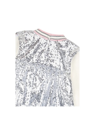 Kız Çocuk Örme Şerit Kollu Payetli Elbise Mnt25k232 Gri