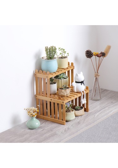 Yifomall 27cm Çift Katlı Misket Bambus Çiçek Ve Çeşitli Eşya Rafı - Dayanıklı, Organize Eden, Evde Kullanımı İçin K/d Paketle Teslim