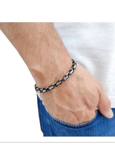 Erkek 8 Mm Çelik Kral Zincir Bileklik 73944 Siyah - Gümüş