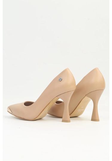 Bej İnce Topuklu Kadın Abiye Ayakkabı Pc-54223 Z Bej