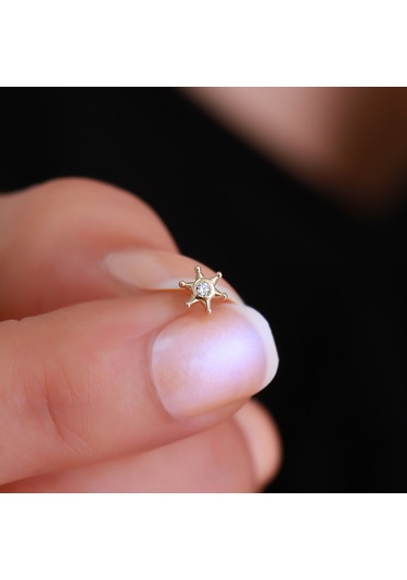 14 Ayar Altın Ortası Taşlı Yıldız Tragus Piercing Sarı
