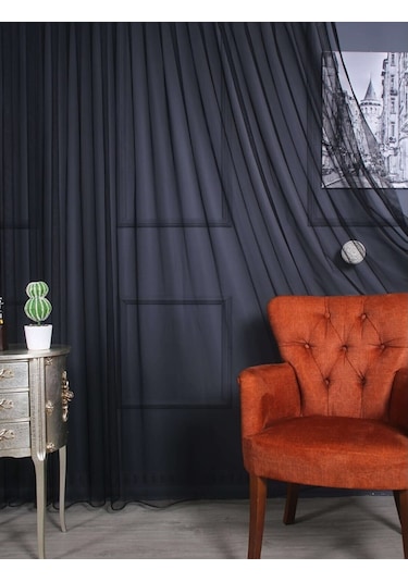 Hilal Petek Zemin Grek Ölçünüze Özel Dikim Tül Perde Siyah