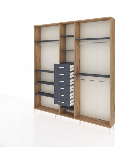 Arges Dolap 10 Raflı 6 Çekmeceli 3 Askılı 220x30x243 Çam-antrasit/antrasit Antrasıt/antrasıt