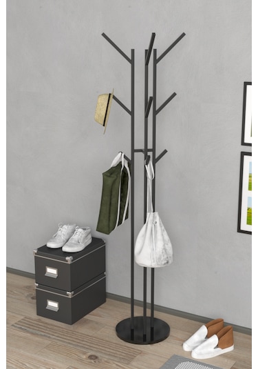 Retodesign 9 Kancali Metal Elbise Askisi, Portmanto Askisi, Antre Ayakli Aski 5101 Siyah