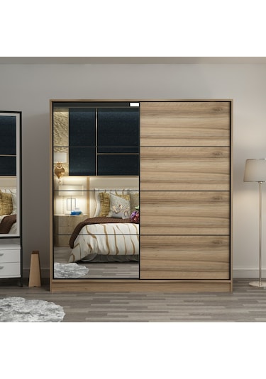 Minar Kale 2 Kapaklı Aynalı Sürgülü Dolap 180 Cm - Dore 190cm