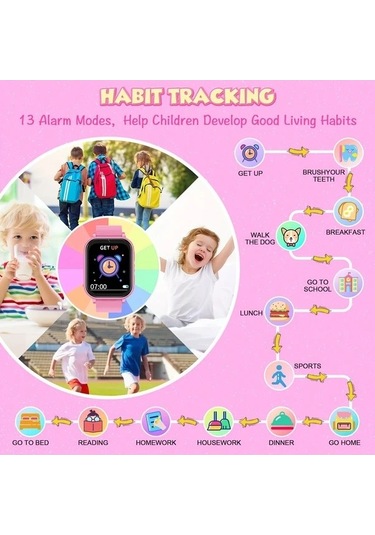 Trendooze Sunshine022 Çocuk Saati 240p Dokunmatik Ekran 240p Usb Şarj Eğitici Oyun Müzik Siyah Siyah