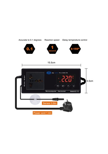 Geeksen Dijital Sıcaklık Kontrol Cihazı Termostat Çıkışı Sürüngen Termostatı