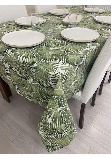 Sıvı Geçirmez Dertsiz Masa Örtüsü Yeşil Bambu Desenli