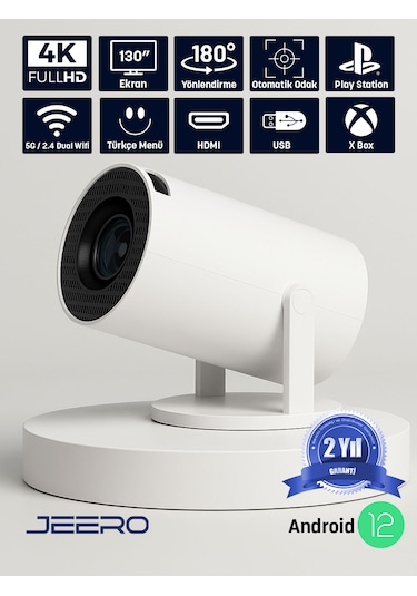 Jeero Hy300pro White 1080 Pixel Multimedia Ultra Hd Android 12 Projeksiyon Cihazı Türkçe Menü