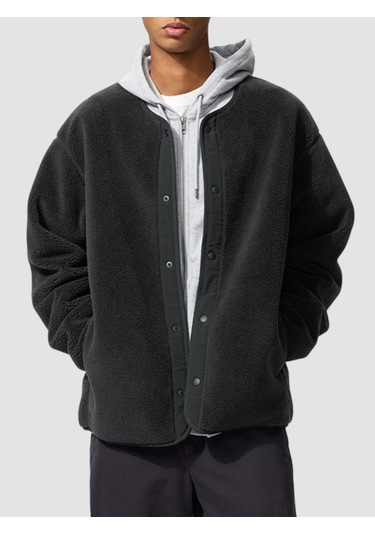 Erkek Polar Hırka, Kalın Ve Sıcak Günlük Ceket Gri