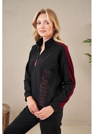 Pjs 23575 Kadın Fermuarlı Baskılı Eşofman Takım 001