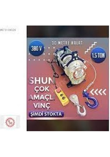 Shun 1500 Kg Profesyonel  Vinç 380 Volt 30 Metre 3 Hp