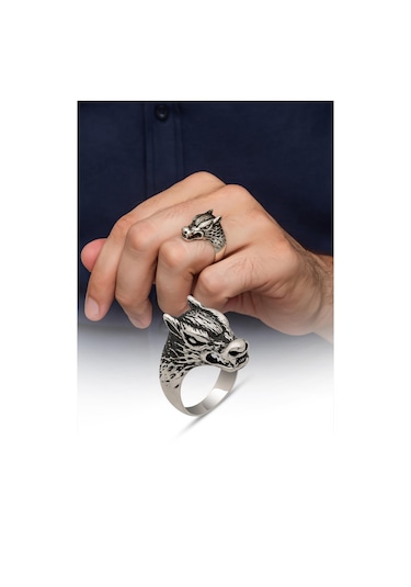Yüzük Sanatı Kurt Motif Yazılı 925 Gümüş Erkek Yüzük