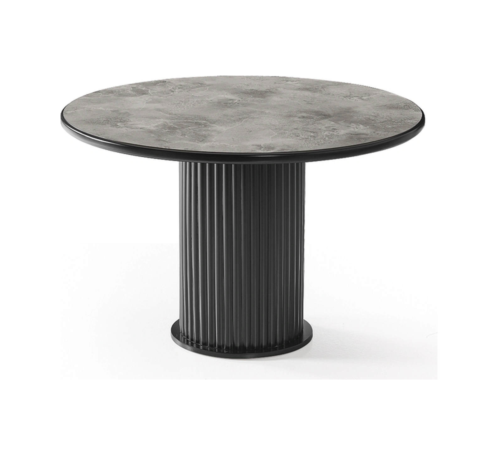 Dengema İstanbul 88 Yuvarlak Masa Takımı Gri Mermer Siyah Ayak, 4 Kapuçino Sandalyeli, Ø120 Cm Gri Mermer - Siyah Ayak