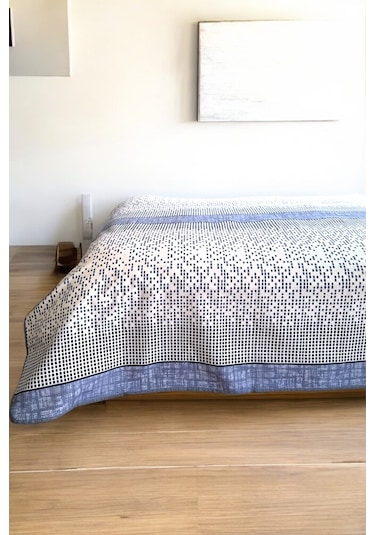 Alla Turca Çift Kişilik Modern Mozaik Desenli Pike İndigo 200x240 Cm %100 Pamuk Mavi