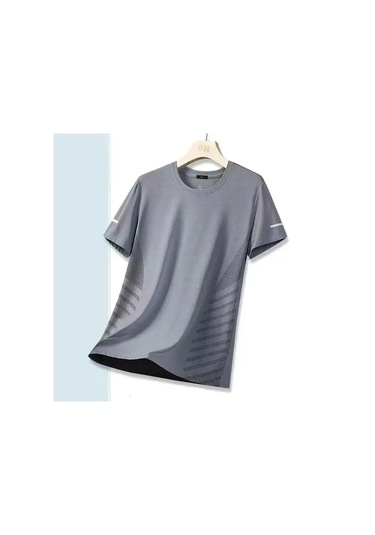 Prosperlink Yazlık İnce Buz İpeği Kısa Kollu Tişört - Spor Koşu Eğitim Takımı Hızlı Kuruyan Erkek Koyu Gri