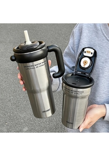 Brightnova 1 Adet Paslanmaz Çelik Küçük Siyah Termos Matara 1.2l/760ml Sevimli Karikatür Tasarım 07 Beyaz