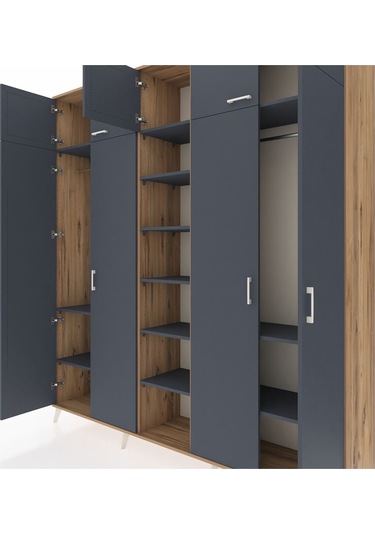 Hyperion Dolap 12 Raflı 9 Kapaklı 2 Askılı 220x44x243 Çam-antrasit/antrasit Antrasıt/antrasıt