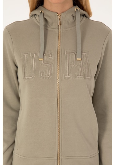 U.S. Polo Assn. Kadın Açık Haki Fermuarlı Kapüşonlu Basic Sweatshirt 50307769-VR183 U.S. Polo Assn. Kadın Açık Haki Fermuarlı Kapüşonlu Basic Sweatshirt 50307769-VR183