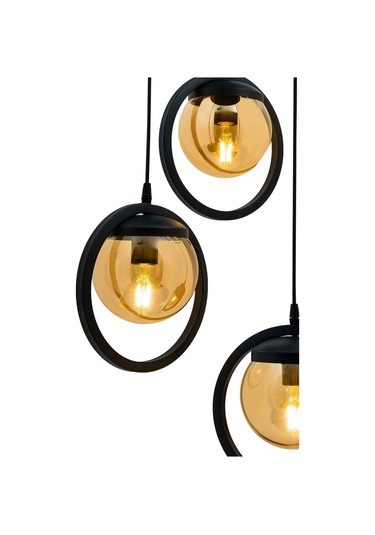 Halka 3 Lu Tepsi. Glop Bal Rengi Camlı Siyah Avize. Salon, Mutfak Beyaz