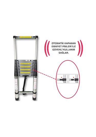 Endokon 500 Cm. - 13 Basamaklı Teleskopik Alüminyum Merdiven - I Tipi Uzayan Merdiven