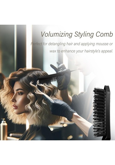 Kadınlar İçin 3 Parçalı Saç Şekillendirici Tarak Seti: Şekillendirici Fırça, Fare Kuyruğu Tarak, Kenar Fırçası - Tüm Saç Tipleri İçin Siyah Plastik Tarak Seti